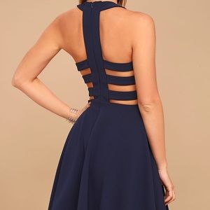 🦩Lulu’s Call Back Navy Blue Backless Skater Dress